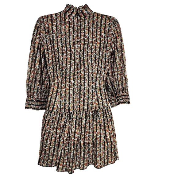 Free People Mini Dress Size 2 Floral Micro Mini Turtleneck 3/4 Sleeve Y2K Peplum - Picture 2 of 11